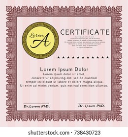 Red Sample Diploma. With linear background. Good design. Detailed. 
