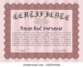 Red Sample Diploma. Lovely design. With complex background. Vector illustration. 
