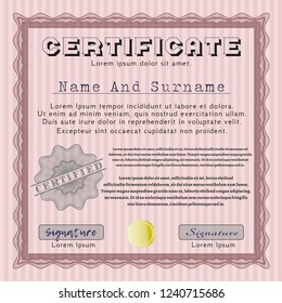 Red Sample Diploma. Lovely design. Customizable, Easy to edit and change colors. With guilloche pattern and background. 
