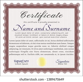Red Sample Diploma. Lovely design. Detailed. With complex linear background. 
