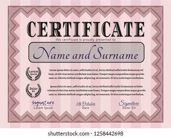 Red Sample Diploma. Modern design. With linear background. Detailed. 