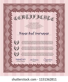Red Sample Diploma. Money design. With guilloche pattern and background. Detailed. 
