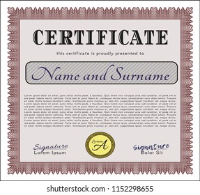 Red Sample Diploma. Money Pattern design. With complex linear background. Detailed. 
