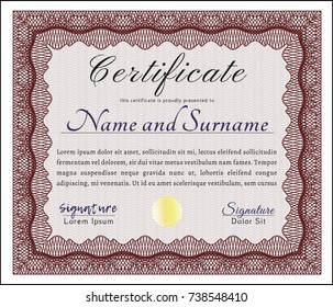 Red Sample Diploma. Money Pattern. With complex linear background. Detailed. 