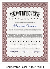 Red Sample Diploma. Nice design. Vector illustration. With guilloche pattern and background. 