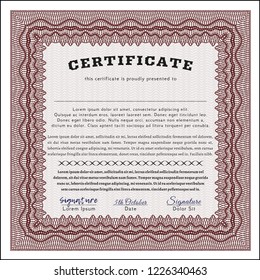 Red Sample Diploma. Nice design. Detailed. With complex background. 