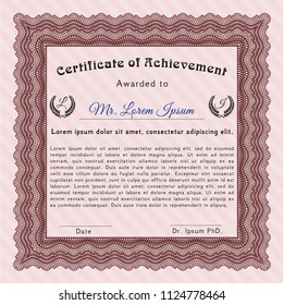 Red Sample Diploma. Printer friendly. Elegant design. Vector illustration. 
