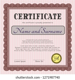 Red Sample Diploma. Printer friendly. Detailed. Money Pattern. 