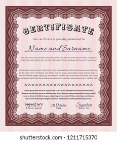 Red Sample Diploma. With quality background. Excellent design. Vector illustration. 