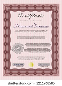 Red Sample Diploma. With quality background. Vector illustration. Retro design. 