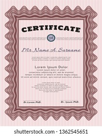 Red Sample Diploma. Retro design. With great quality guilloche pattern. Vector illustration. 