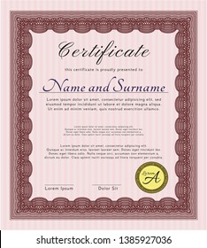 Red Sample Diploma. Retro design. With complex linear background. Vector illustration. 
