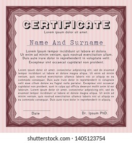 Red Sample Diploma. Retro design. Detailed. With complex linear background. 