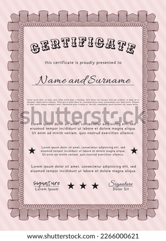 Red Sample Diploma.  Sophisticated design.  With complex background.   