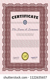 Red Sample Diploma. Superior design. With linear background. Vector illustration. 
