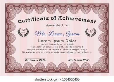 Red Sample Diploma. Superior design. With guilloche pattern. Detailed. 