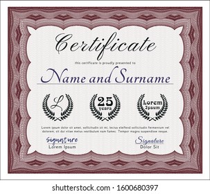 Red Sample Diploma. Superior design. Vector illustration. With linear background. 