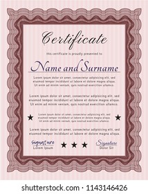 Red Sample Diploma. Vector illustration. With linear background. Money Pattern design. 