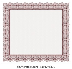 Red Sample Diploma. Vector illustration. Complex background. Cordial design. 