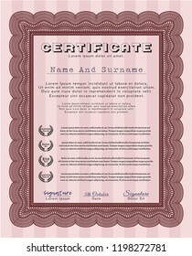Red Sample Diploma. Vector illustration. Complex background. Beauty design. 