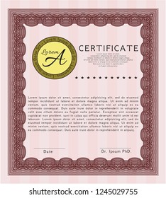 Red Sample Diploma. Vector illustration. With guilloche pattern and background. Artistry design. 