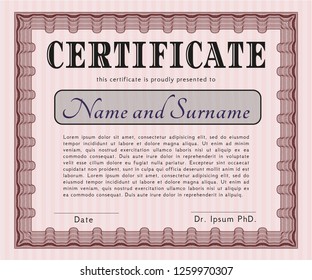 Red Sample Diploma. Vector illustration. Printer friendly. Good design. 