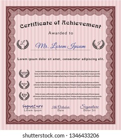 Red Sample Diploma. Vector illustration. Complex background. Modern design. 