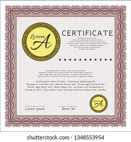 Red Sample Diploma. Vector illustration. With linear background. Superior design. 