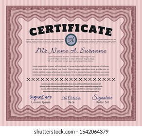 Red Sample Diploma. Vector illustration. With linear background. Artistry design. 
