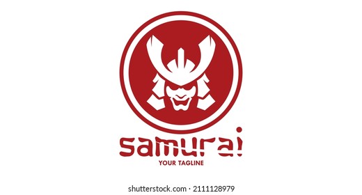 Red Samurai concept illustration vector design template with circle frame behind. Suitable for Creative Industries, Multimedia, Entertainment, Education, Shops, and other related businesses