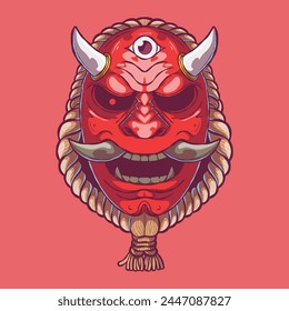 Red Samurai Mask vector illustration. Mascot, warrior, sticker design concept.