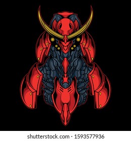 red samurai robot illustration for commercial use