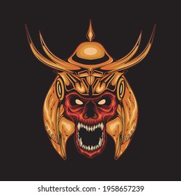 red samurai skull head illustration. Perfect for any merchandise needs