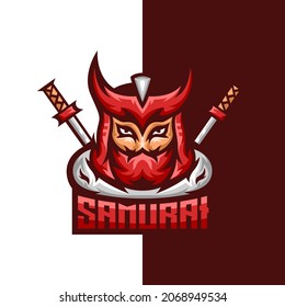 Red Samurai With Swords Gaming Mascot Logo