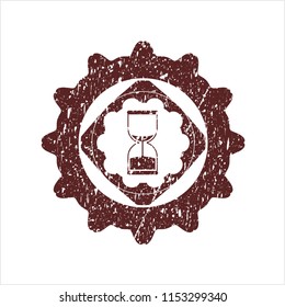 Red sand clock icon inside distress grunge style stamp