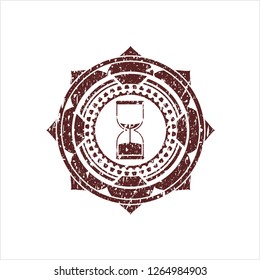 Red sand clock icon inside rubber grunge texture stamp