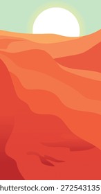 Desierto de arena roja bajo la Ilustración vectorial del sol que cuece
