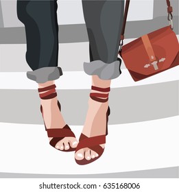 red sandals and bag