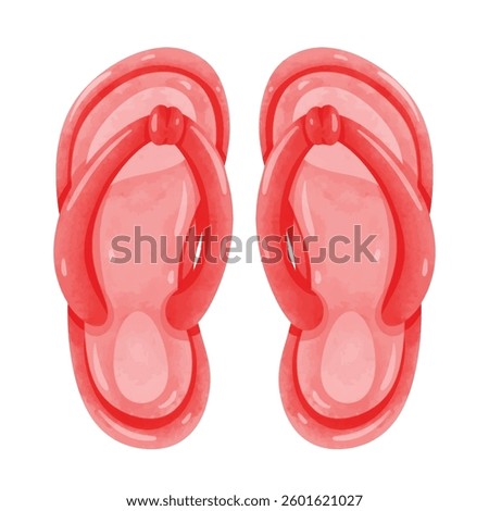 Red sandals vector image, flip flop clip art, slippers clip art, clip art of flip flops, sandals clip art illustration vector, hand drawn watercolor painting style