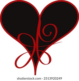 A red Sanskrit Symbol for Unconditional love inside a black and red heart