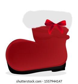 Red santa boot with fur. Vector art