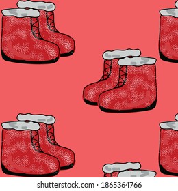 red Santa boots with white fluff
