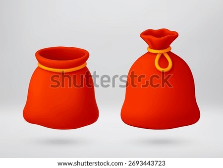 Red santa claus bag 3d stock vector illustration isolated on white background. Holiday gift sack for Christmas.