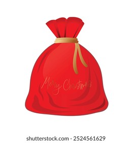 Red Santa Claus bag with golden text Merry Christmas on it 
