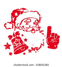 red santa claus with bell and stars