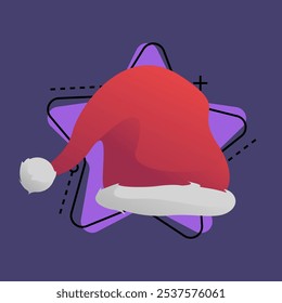 Red Santa Claus cap. Christmas hat, white fur, decoration, symbol. Xmas concept. Vector illustration can be used for topics like December holiday, merry Christmas, New Year party