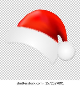 Red Santa Claus Cap Isolated transparent Background With Gradient Mesh, Vector Illustration