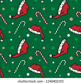 Red Santa Claus Christmas hat with candy canes cartoon pattern illustration