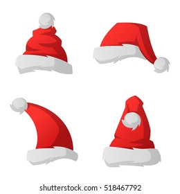 Red Santa Claus Christmas Hat Vector Illustration Isolated On White Background