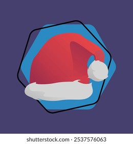 Red Santa Claus hat. Christmas cap, costume, white fur. Xmas concept. Vector illustration can be used for topics like December holiday, merry Christmas, New Year party